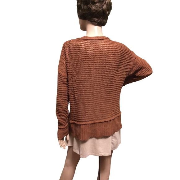 Eileen Fisher Rust Yak/Wool Open Knit/Boxy/Long Sleeve/V-neck/Pullover Sweater - Picture 3 of 8